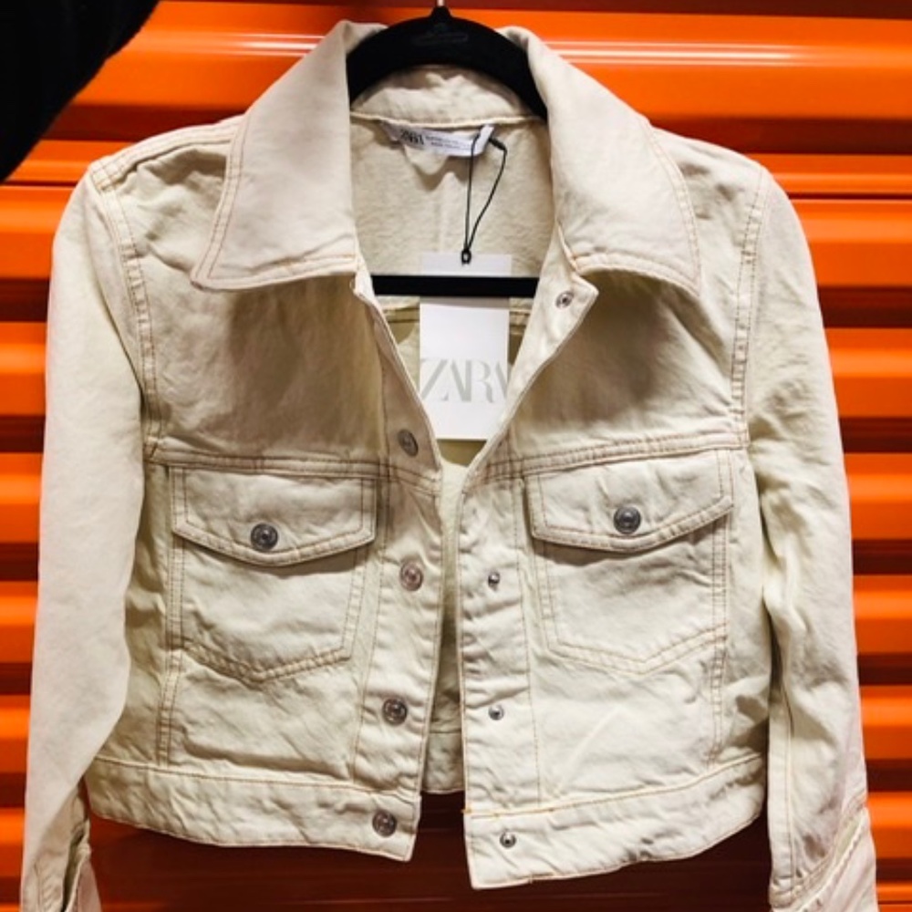 NWT ZARA Wide Cuff Cotton Denim Short Jacket, XS